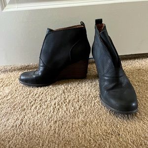 Lucky Brand wedge leather booties size 9M women- worn few times- great item!
